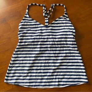 Kona Sol Navy and White Striped Swim Top
